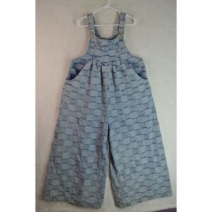 Bibi Washed Vintage Checker Wide Legs Overalls Women's XL